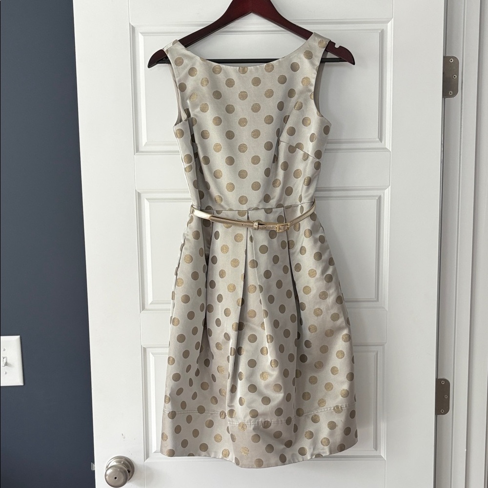 Eliza J Cream and Gold Polka Dot Midi Dress